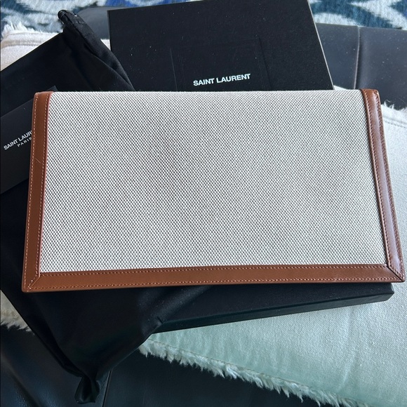 YVES SAINT LAURENT Uptown Pouch in Canvas and Leather - Natural Beige - Picture 2 of 9